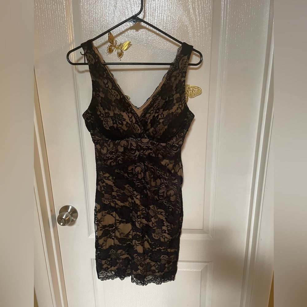 B Darlin Black and Cream Lace Mini Dress